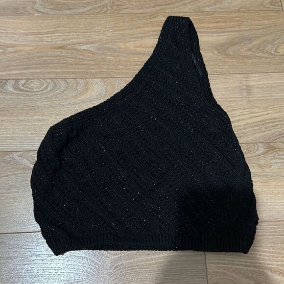 Stradivarius black sparkly one shoulder top size small - Picture 5 of 6